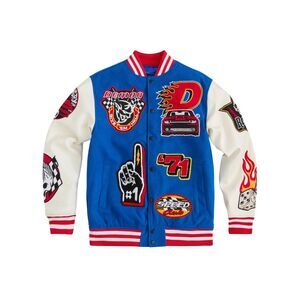 Reason x Dodge Demon Rebel Varsity Jacket Men Medium Blue Patch Letterman